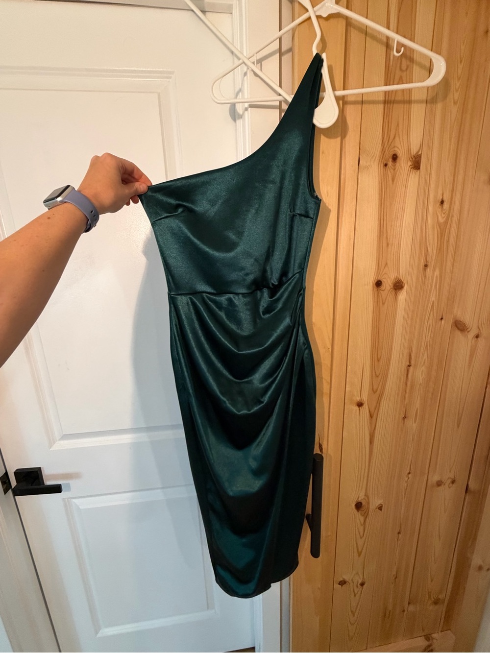 Windsor Deep Green One-Shoulder Satin Cocktail Dress